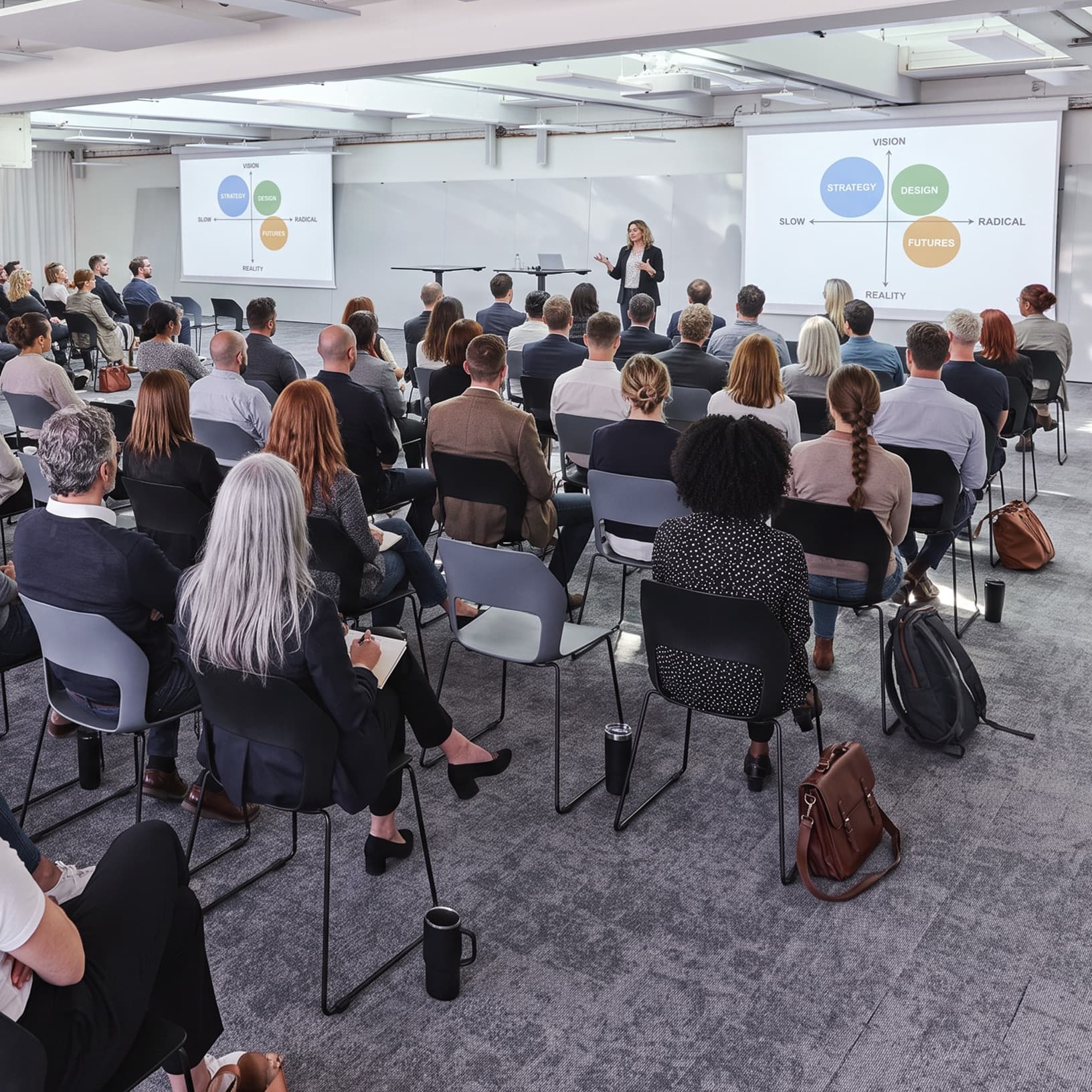 Referentin spricht vor Publikum bei einer Konferenz in The Yards Events.