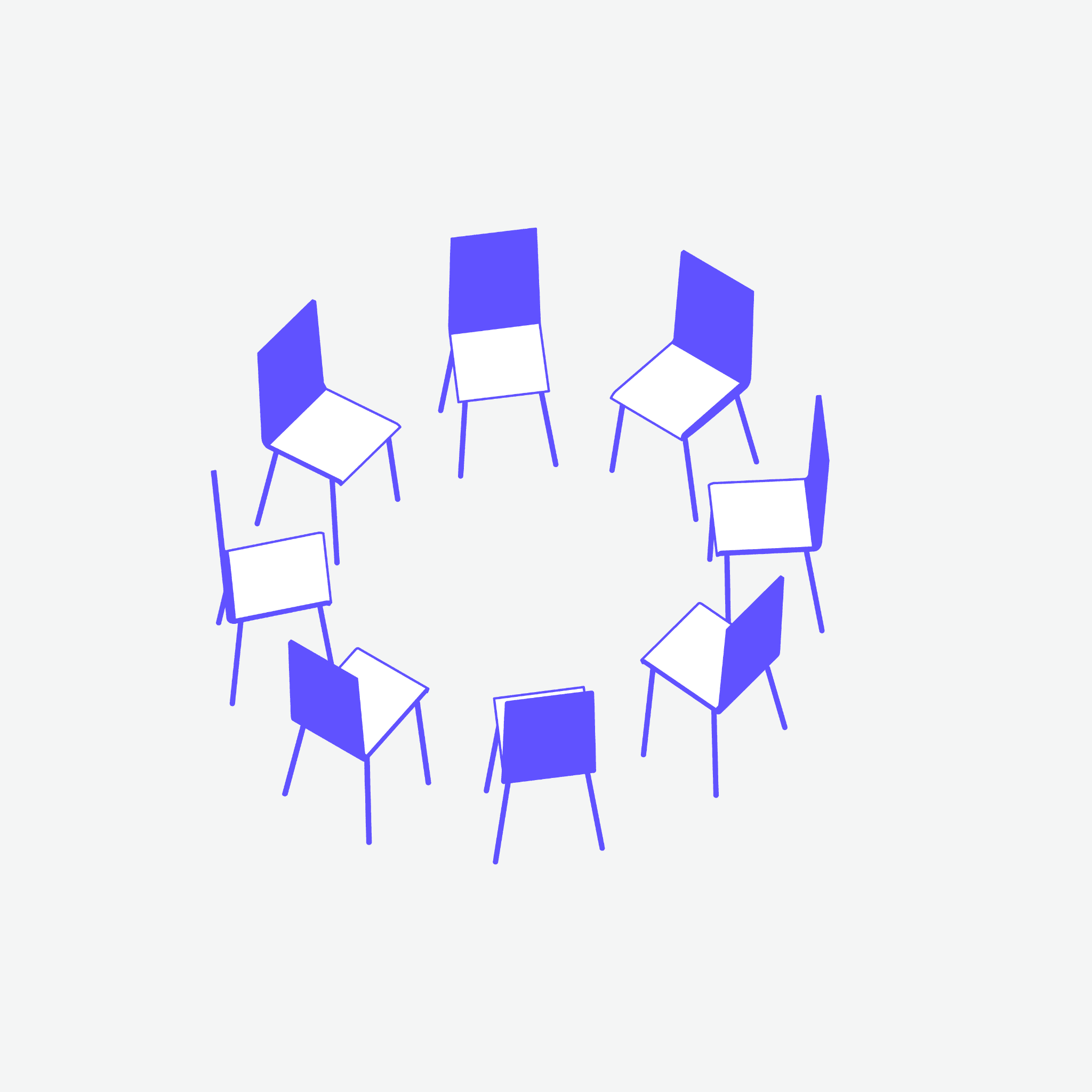 Illustration Stuhlkreis: Stühle im Kreis, ohne Tische.